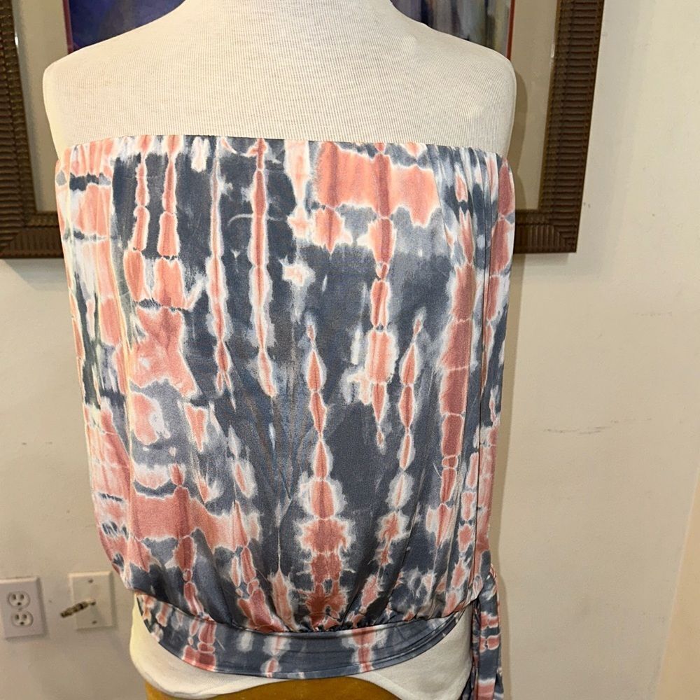 Ariella Coral/Grey Tie-Dye Strapless Top w/ Side Tie Size Small - Picture 8 of 12
